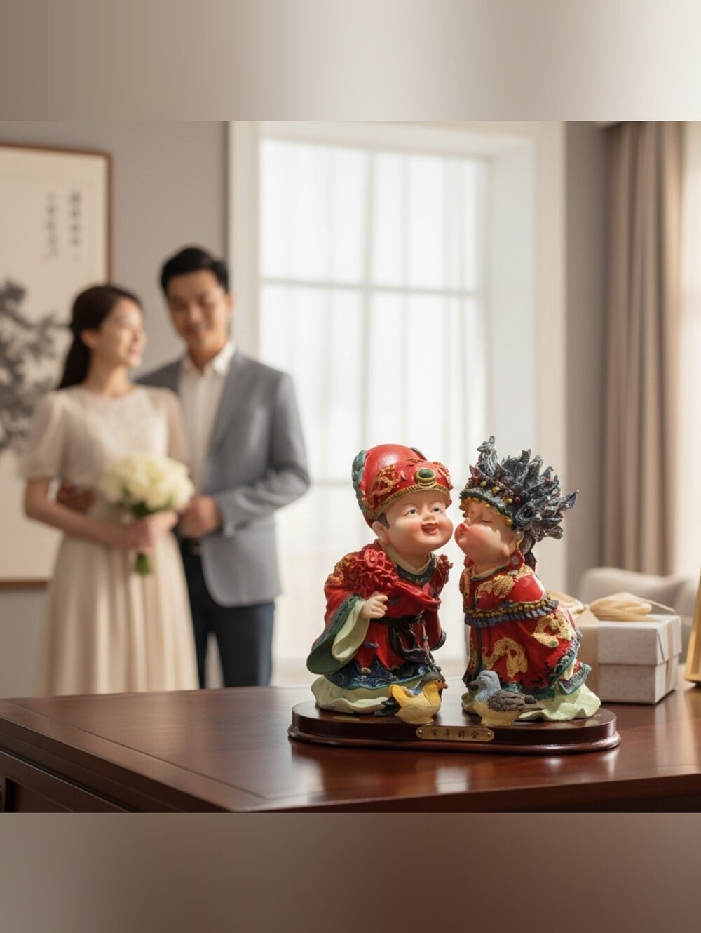 Chinese Wedding Couple Figurine 百年好合 Mandarin Ducks Marriage Decor